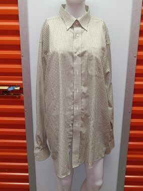 L.L. Bean Beige and Brown Grid Button-Down Shirt